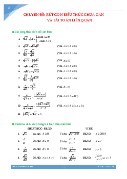 Chuyên đề rút gọn biểu thức chứa căn và bài toán liên quan