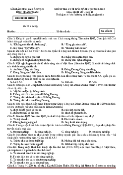 Đề thi HK1 Lịch sử 12 Sở GD-ĐT Quảng Nam 2022-2023 (có đáp án)