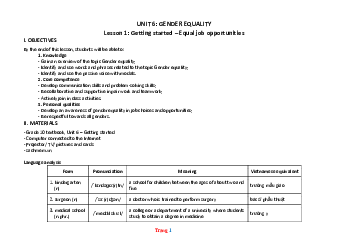 Giáo án Tiếng Anh 10 global unit 6 Gender equality