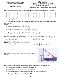 Đề kiểm tra học kì 2 Toán 7 năm 2019 – 2020 trường THCS Phú Mỹ – TP HCM