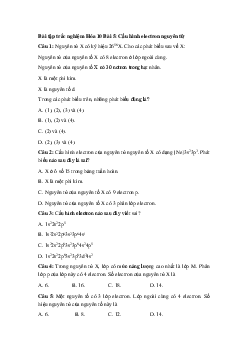 Trắc nghiệm Hóa học 10 bài 5: Cấu hình electron nguyên tử