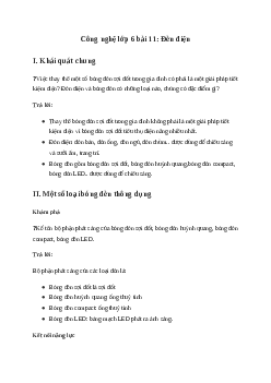Giải Công nghệ 6 Bài 11: Đèn điện | Kết nối tri thức
