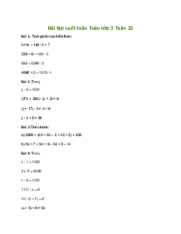 Bài tập cuối tuần lớp 3 môn Toán Cánh Diều - Tuần 23