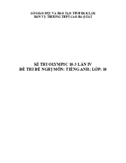 Đề thi Olympic 10 tháng 3 lần thứ 3 môn Tiếng Anh năm 2019 môn Tiếng Anh 10 THPT Cao Bá Quát