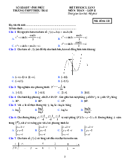 Đề thi KSCL lần 3 Toán 12 năm 2018 – 2019 trường Triệu Thái – Vĩnh Phúc