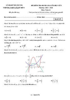 Đề giữa học kỳ 1 Toán 12 năm 2023 – 2024 trường THPT Lê Quý Đôn – Hải Dương