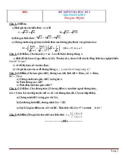 TOP 20 đề thi học kỳ I toán lớp 9 (có đáp án và lời giải chi tiết)