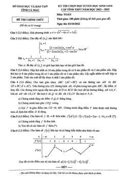Đề thi học sinh giỏi cấp tỉnh Toán THPT năm 2022 – 2023 sở GD&ĐT Cà Mau