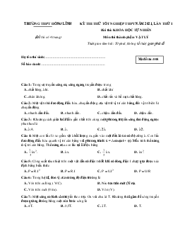 Đề thi thử THPT Quốc gia năm 2020 - 2021 môn Vật Lí trường THPT Hồng Lĩnh lần 1 (có đáp án)