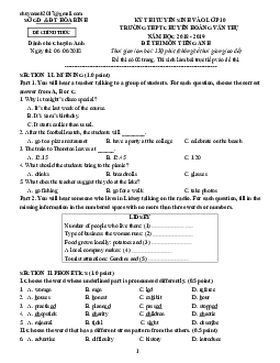 Đề Thi Tuyển Sinh Vào Lớp 10 Trường THPT Chuyên Hoàng Văn Thụ Năm Học 2018 - 2019 Đề Thi Chuyên Tiếng Anh