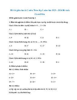 Đề thi giữa học kì 2 lớp 1 năm 2023 - 2024 | Toán 1 | Cánh diều | đề 3