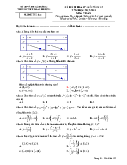 Đề kiểm tra 45 phút Giải tích 12 chương 1 (Hàm số) trường THPT Đoàn Thượng – Hải Dương