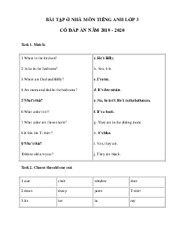 Phiếu bài tập ở nhà tiếng Anh lớp 3 - Ngày 17/03