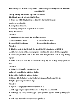 Giải bài tập SBT Lịch sử 10 lớp bài 30: Chiến tranh giành độc lập của các thuộc địa Anh ở Bắc Mĩ