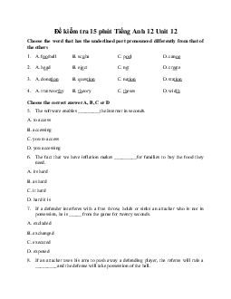 Đề kiểm tra 15 phút Tiếng Anh 12 Unit 12