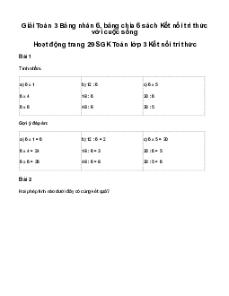 Giải Toán 3 Bài 9: Bảng nhân 6, bảng chia 6 | Kết nối tri thức