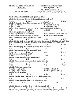 Đề giữa kỳ 1 Toán 6 (Cánh Diều) năm 2022 – 2023 phòng GD&ĐT Hiệp Hòa – Bắc Giang