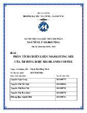 Tiểu luận Phân tích chiến lược Marketing mix của Highlands Coffee | Đại học Tài Chính - Marketing