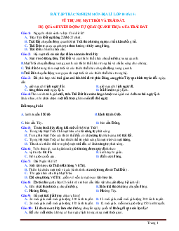Trắc nghiệm địa 10 bài 5: Vũ trụ - hệ mặt trời và trái đất - hệ quả chuyển động tự quay quanh trục của trái đất (có đáp án)
