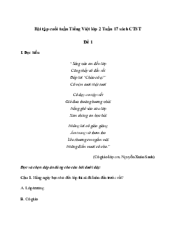 Phiếu bài tập cuối tuần lớp 2 môn Tiếng Việt Chân trời sáng tạo - Tuần 17