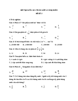 Đề thi giữa học kì 2 lớp 4 môn Toán Cánh diều - Đề số 3