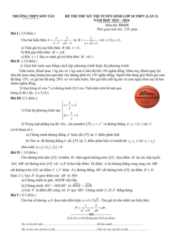 Đề thi thử Toán vào lớp 10 lần 2 năm 2023 – 2024 trường THPT Sơn Tây – Hà Nội