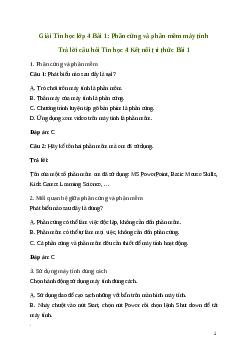 Giải Tin học lớp 4 Bài 1: Phần cứng và phần mềm máy tính | Kết nối tri thức
