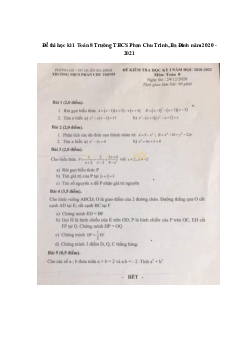 Đề thi học kì 1 Toán 8 Trường THCS Phan Chu Trinh, Ba Đình năm 2020 - 2021