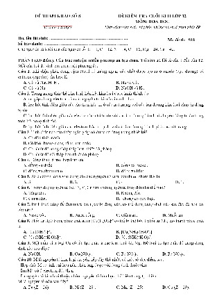 KIỂM TRA CUỐI HỌC KÌ 2 MÔN HÓA HỌC 12- đề số 8