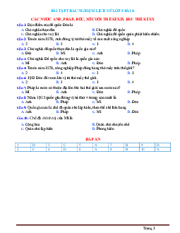 Trắc nghiệm Sử 8 Bài 6: Các nước Anh, Pháp, Đức, Mĩ cuối thế kỉ XIX đầu thế kỉ XX (có đáp án)