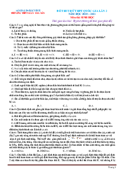 Đề thi thử THPTQG lần 2 năm 2020-2021 môn sinh học sở GD Bắc Ninh Trường THPT Hàn Thuyên (có đáp án)