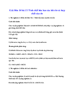 Giải Hóa 10 Bài 27: Bài thực hành số 2 Tính chất hóa học của khí Clo và hợp chất của Clo