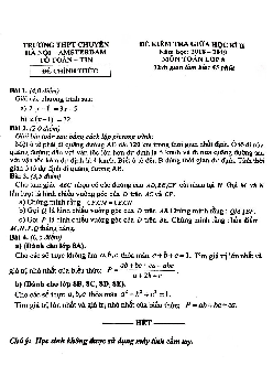 Đề kiểm tra giữa kỳ 2 Toán 8 năm 2018 – 2019 trường chuyên Hà Nội – Amsterdam