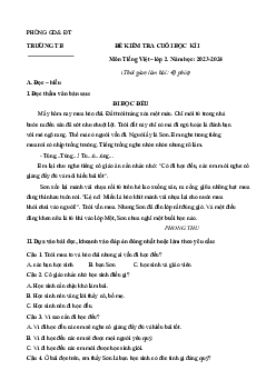 Đề thi học kì 1 môn Tiếng Việt 2 năm 2023 - 2024 sách Chân trời sáng tạo | Đề 3