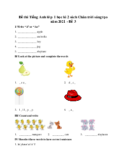 Đề thi Tiếng Anh lớp 1 học kì 2 sách Friends Global năm 2024 - Đề 3