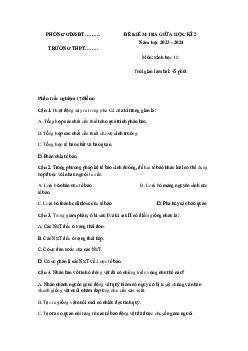 Đề thi giữa học kì 2 môn Sinh học lớp 10 năm 2023 - 2024 (Sách mới) | Cánh diều đề 3