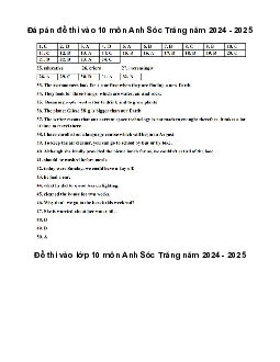 Đề thi tuyển sinh vào 10 môn Tiếng Anh Sở GD&ĐT Sóc Trăng năm 2024 - 2025