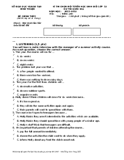 Đề thi chọn đội tuyển HSG lớp 12 dự thi Quốc gia năm học 2011-2012 - Môn Tiếng Anh tỉnh Bình Thuận