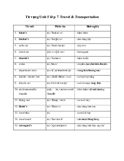 Từ vựng Unit 5 lớp 7 Travel & Transportation