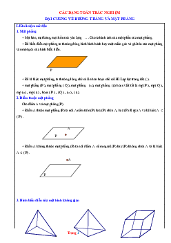 Các dạng toán trắc nghiệm Đại cương về đường thẳng và mặt phẳng (có đáp án)