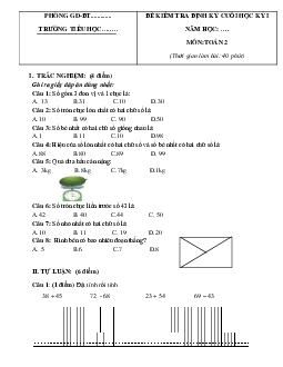 Đề thi học kì 1 lớp 2 môn Toán năm 2022-2023 (Đề 1) | Chân trời sáng tạo