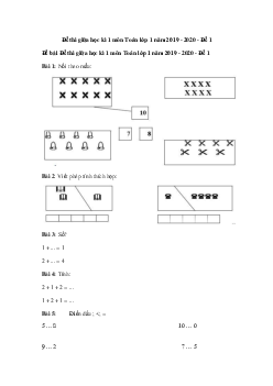 Đề thi giữa học kì 1 môn Toán lớp 1 năm 2019 - 2020 - Đề 1