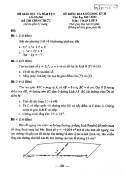Đề kiểm tra cuối học kỳ 2 Toán 9 năm 2021 – 2022 sở GD&ĐT An Giang