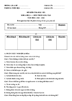 Đề thi học kì 1 môn Khoa học 4 năm 2023 - 2024 sách Chân trời sáng tạo | đề 2