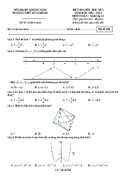 Đề giữa học kì 1 Toán 12 năm 2022 – 2023 trường THPT Hồ Nghinh – Quảng Nam