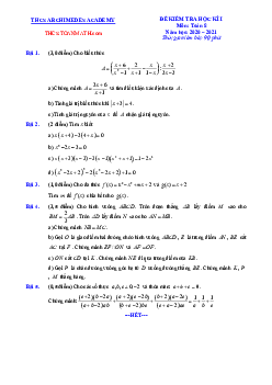 Đề thi học kì 1 Toán 8 năm 2020 – 2021 trường THCS Archimedes Academy – Hà Nội