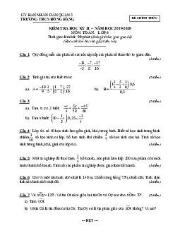 Đề thi HK2 Toán 6 năm 2019 – 2020 trường THCS Hồng Bàng – TP HCM