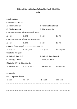 Phiếu bài tập cuối tuần lớp 3 môn Toán - Tuần 1 ( cơ bản ) | Cánh Diều