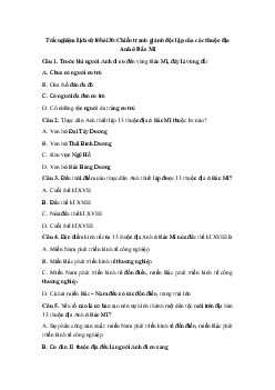 Trắc nghiệm Lịch sử 10 bài 30: Chiến tranh giành độc lập của các thuộc địa Anh ở Bắc Mĩ