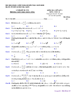 Đề kiểm tra giữa học kỳ I môn Toán 12 trường THPT Trần Nhân Tông – Hà Nội